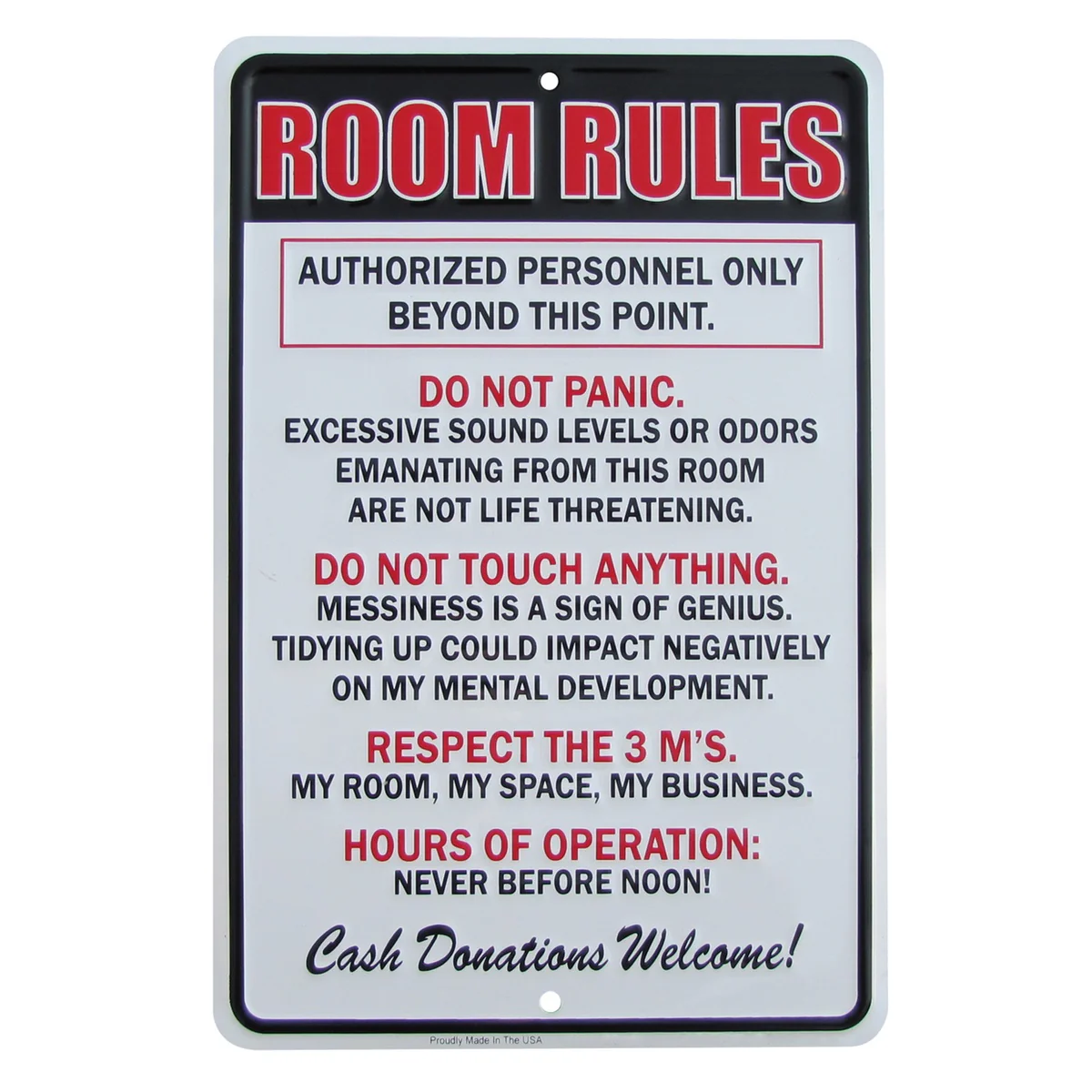 Room Rules US Made Metal Sign Novelty Kids Bedroom Dorm Room Man Cave Wall Decor