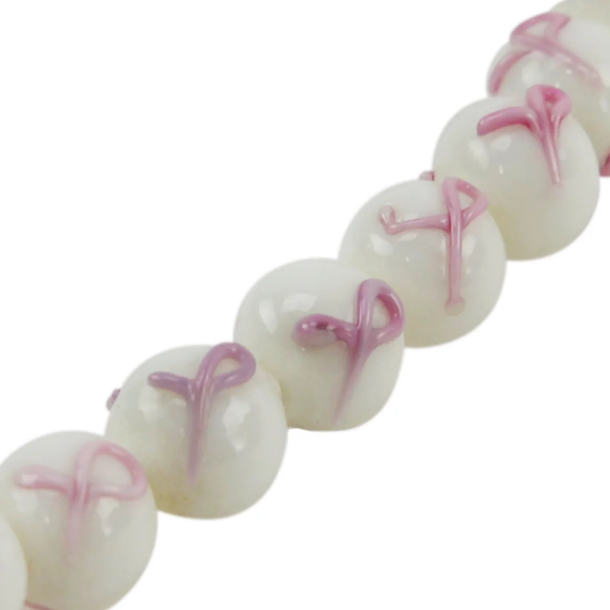 Round Pink Breast Cancer Awareness White Bead Strand Jewelry Making Accessory - Image 2