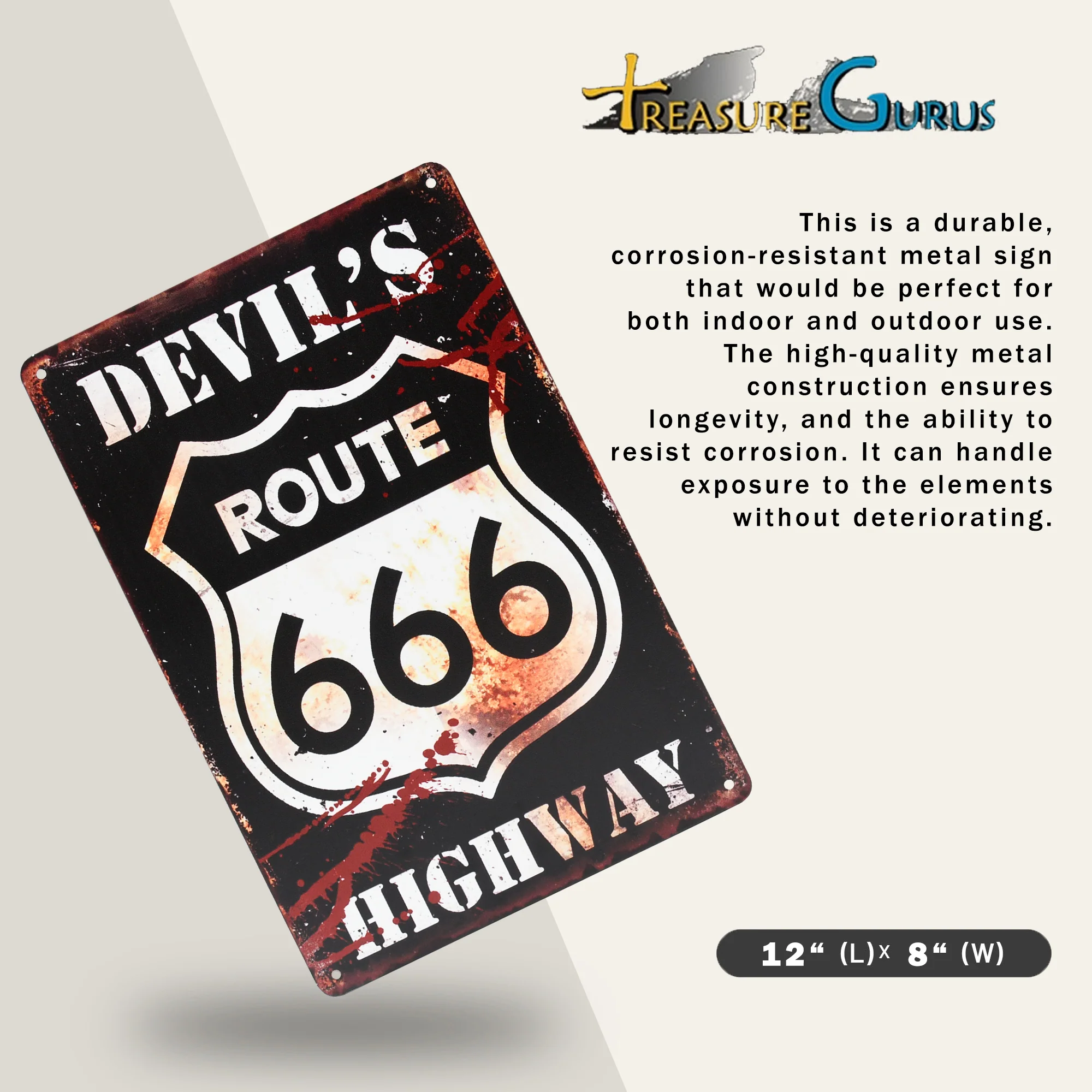 Metal Route 666 Devil's Highway Sign Man Cave Garage Shop Wall Art Room Decor - Image 2