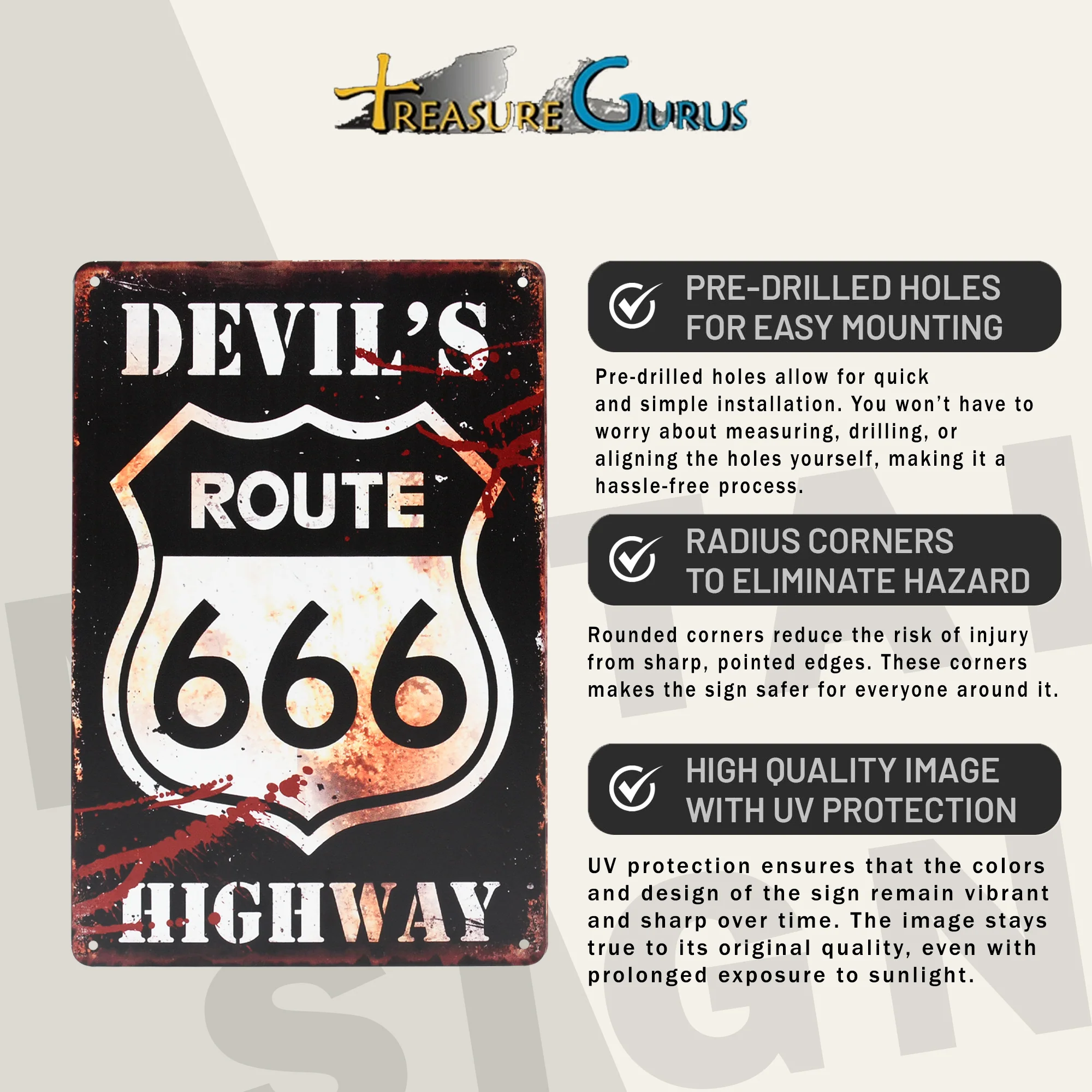 Metal Route 666 Devil's Highway Sign Man Cave Garage Shop Wall Art Room Decor - Image 3