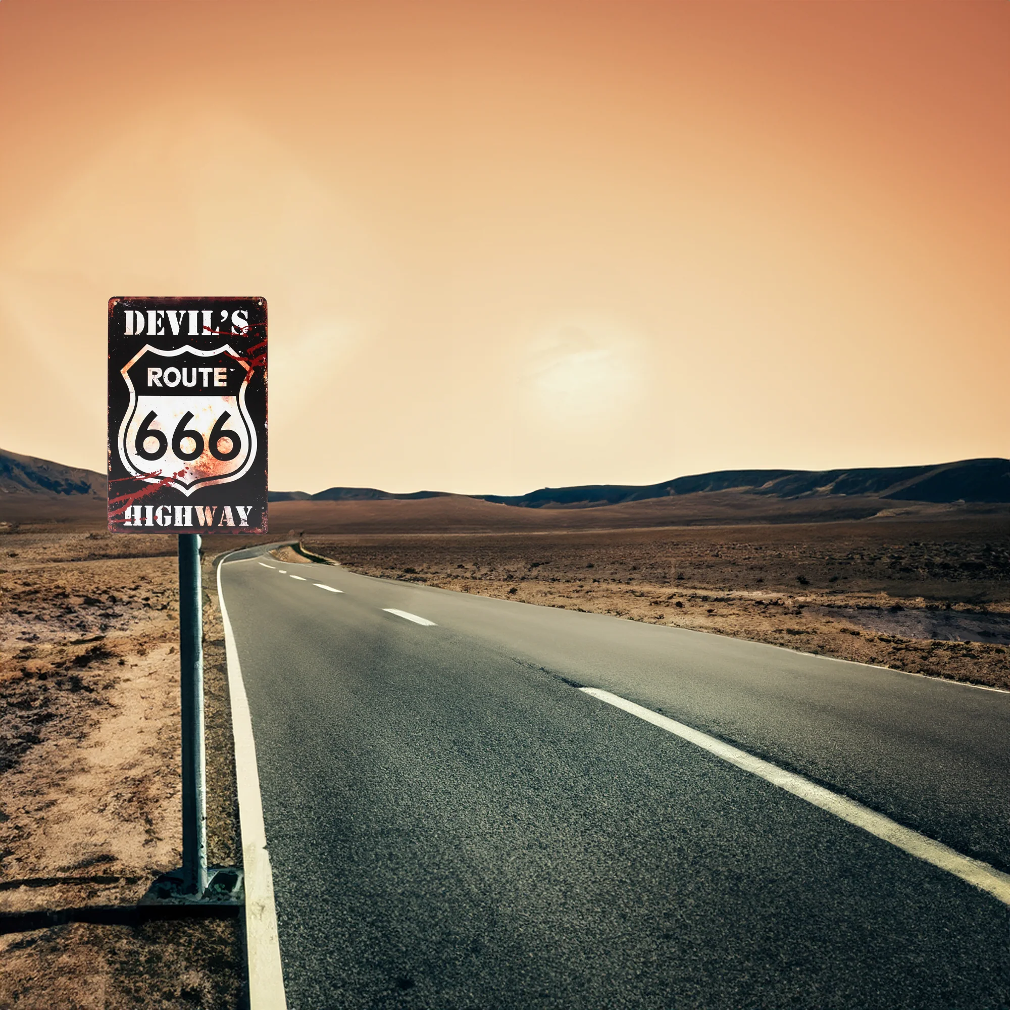 Metal Route 666 Devil's Highway Sign Man Cave Garage Shop Wall Art Room Decor - Image 6