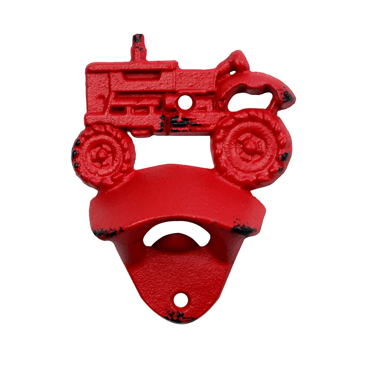 Rustic Cast Iron Wall Mount Red Farm Tractor Beer Cap Soda Pop Top Bottle Opener