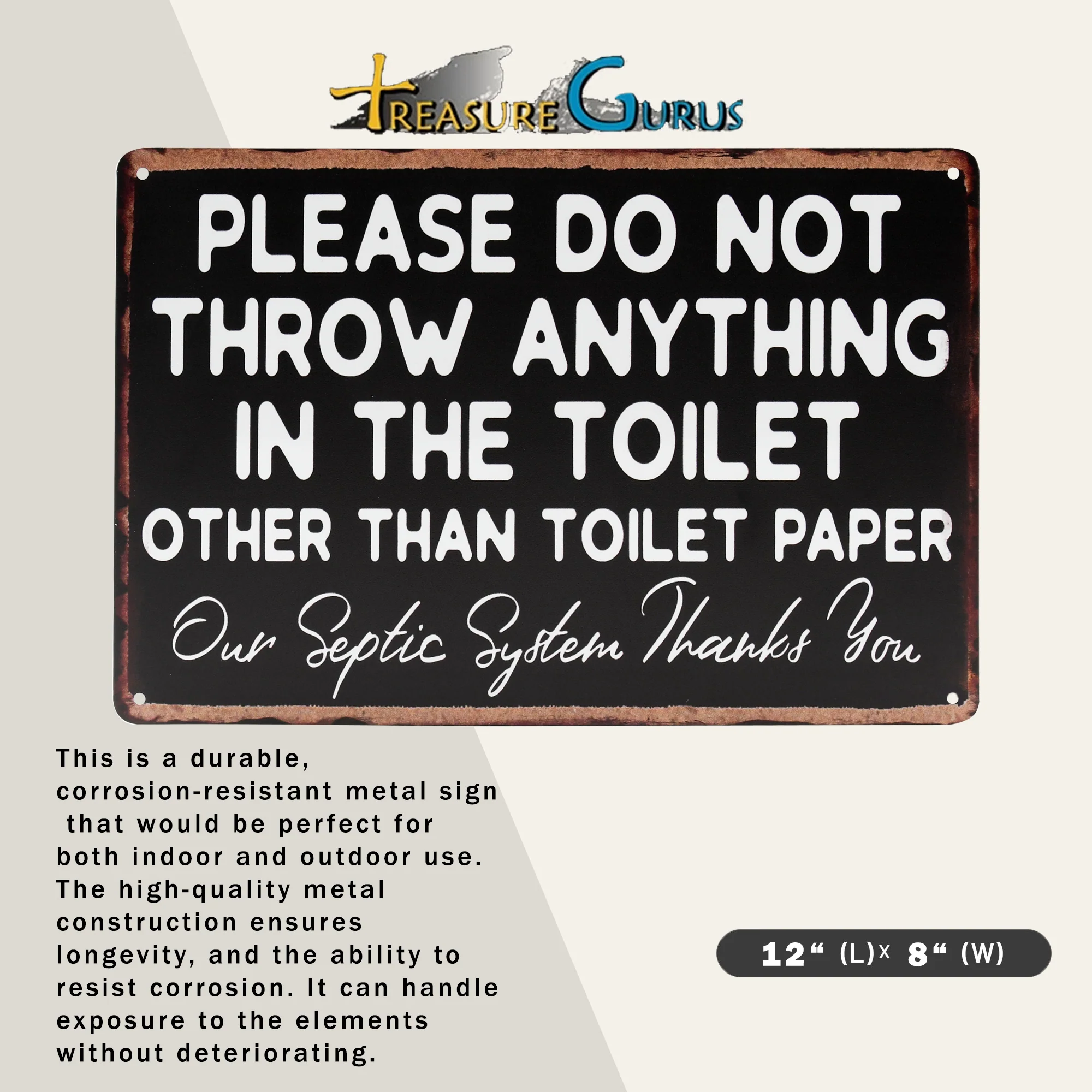 Metal Bathroom Sign Please Do Not Throw Anything Toilet Paper Septic Wall Decor - Image 3