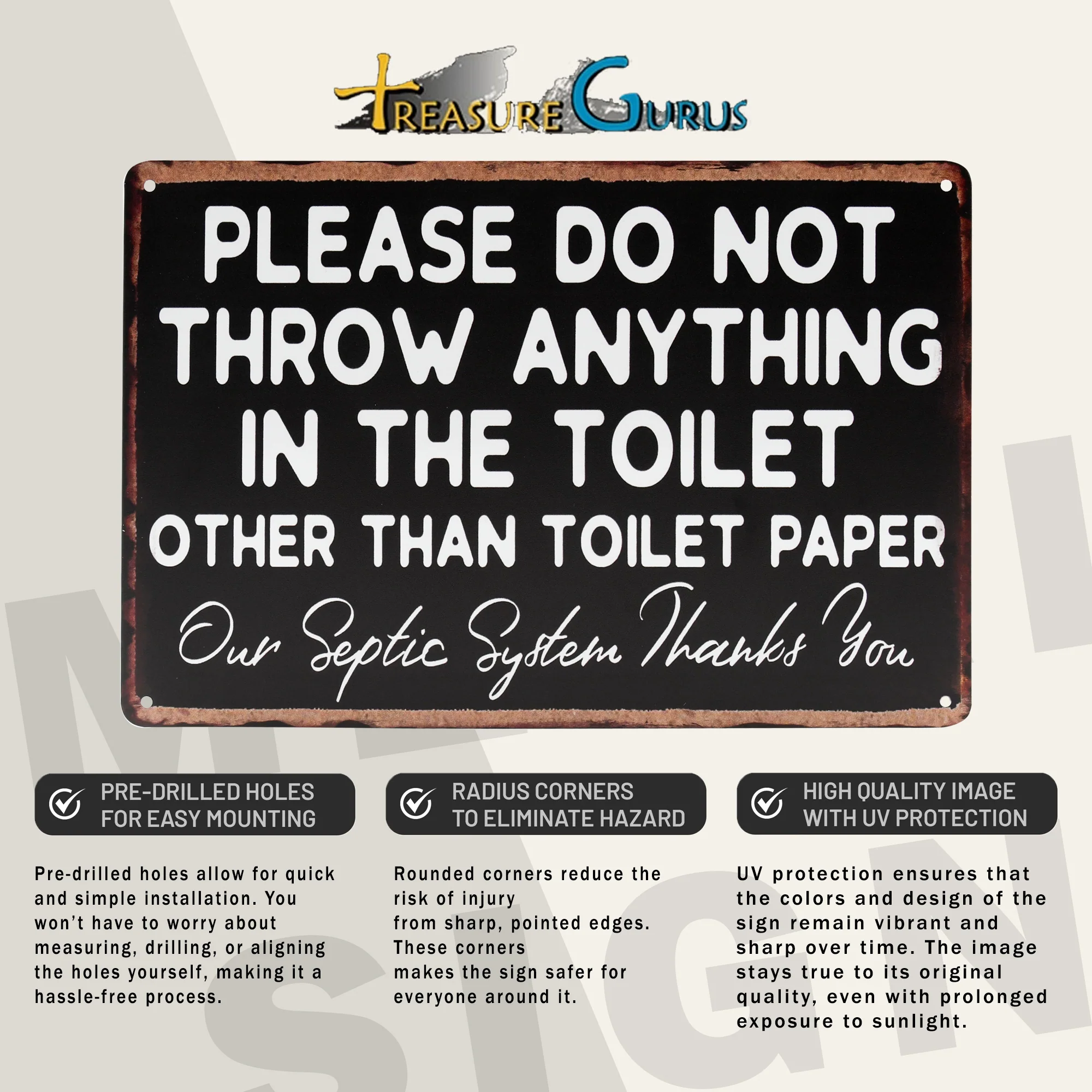 Metal Bathroom Sign Please Do Not Throw Anything Toilet Paper Septic Wall Decor - Image 4