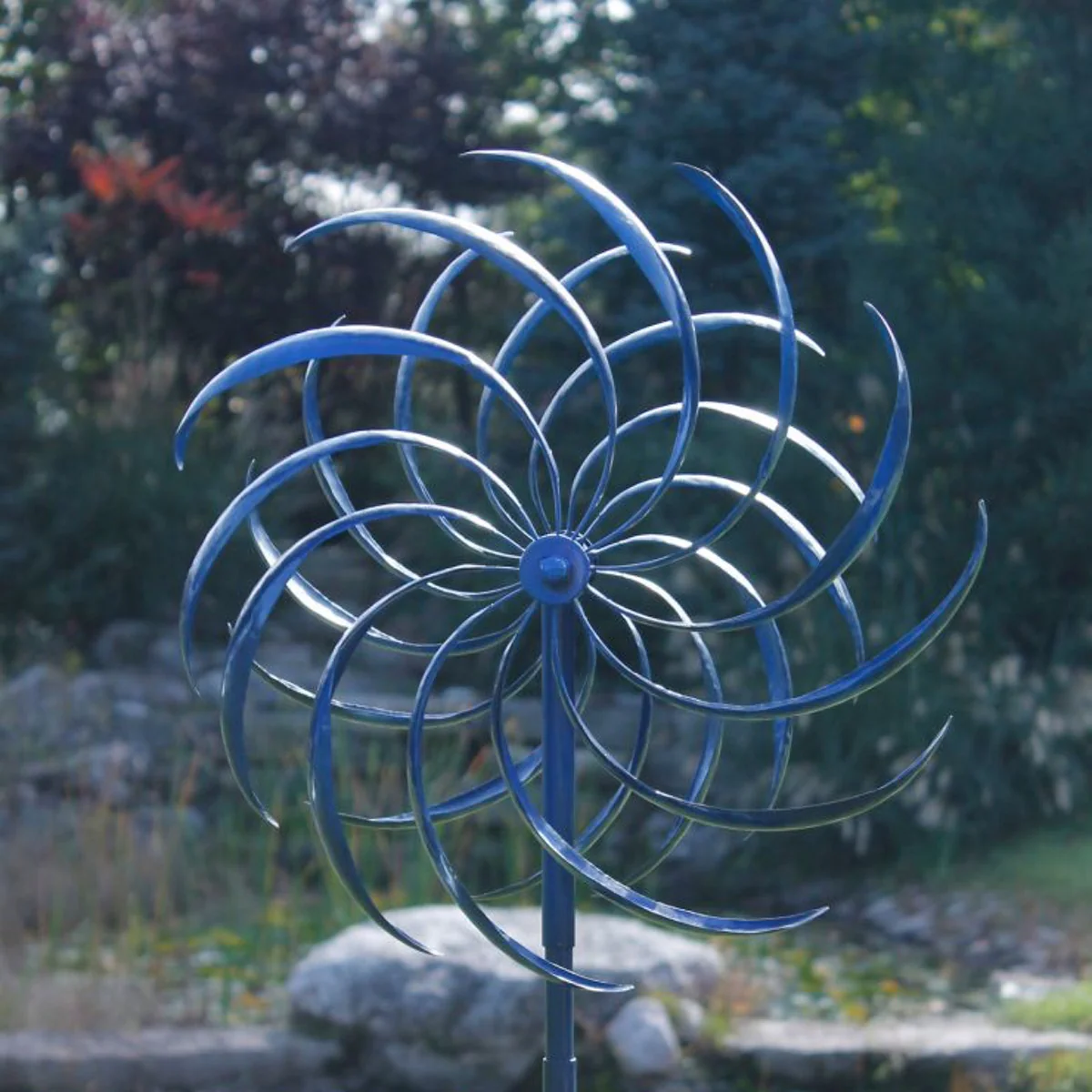 Rustic Double Pinwheel Wind Spinner Metal Garden Art Lawn Ornament Yard Decor - Image 2