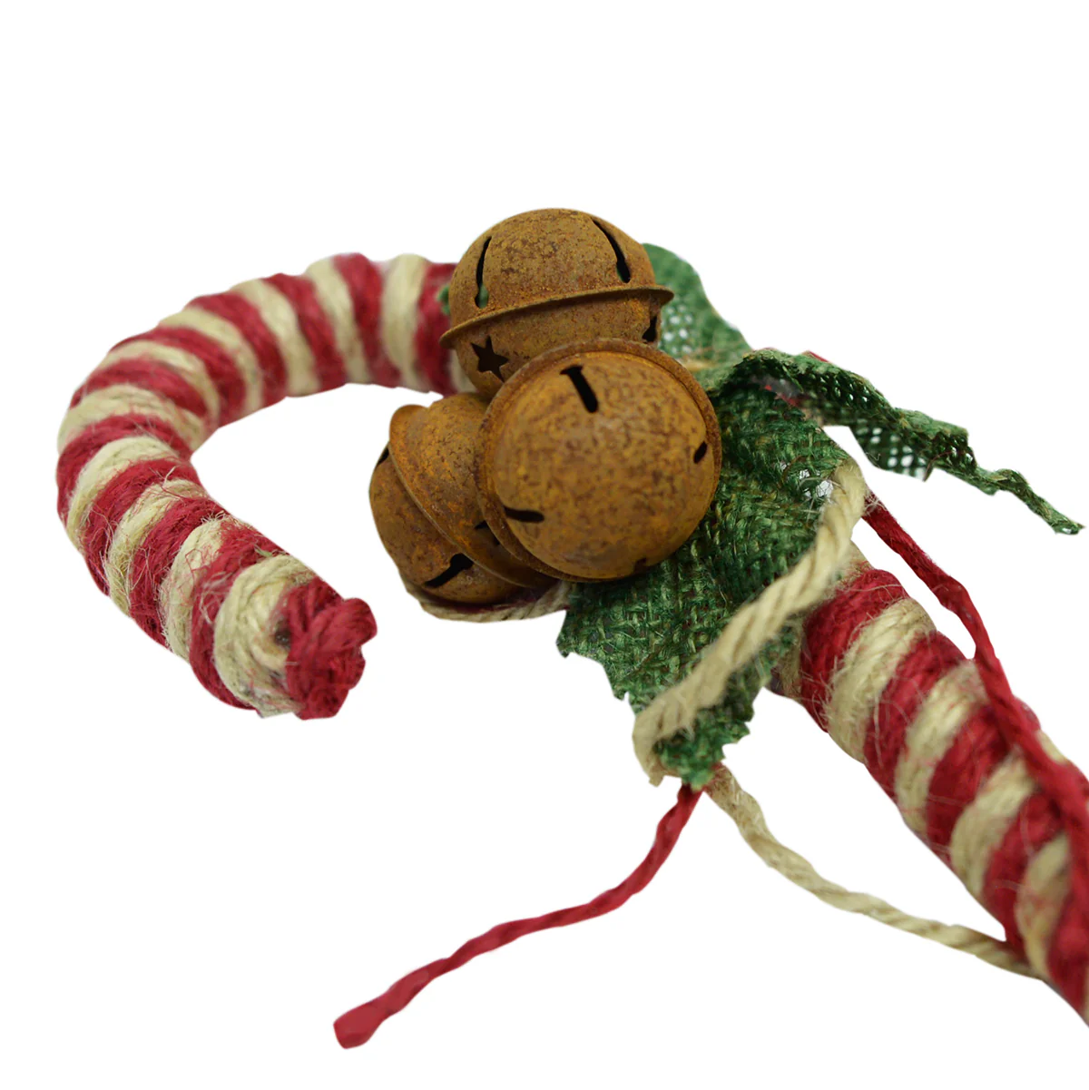 Rustic Jute Rope Bell Candy Cane Christmas Tree Pick Ornament Holiday Xmas Decor - Image 2