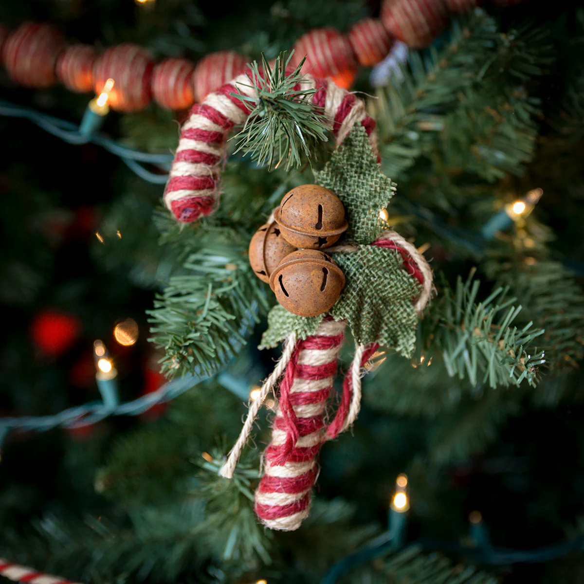Rustic Jute Rope Bell Candy Cane Christmas Tree Pick Ornament Holiday Xmas Decor - Image 3