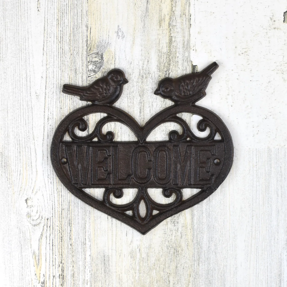 Rustic Metal Love Birds Welcome Heart Door Sign Wall Art Front Porch Home Decor - Image 2