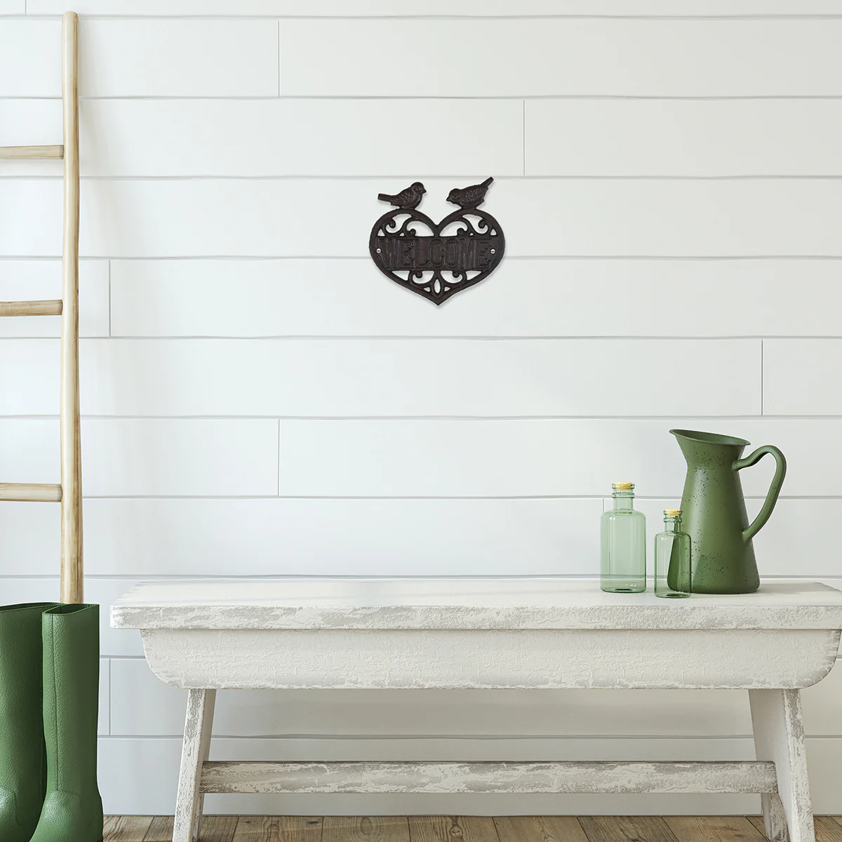 Rustic Metal Love Birds Welcome Heart Door Sign Wall Art Front Porch Home Decor - Image 4