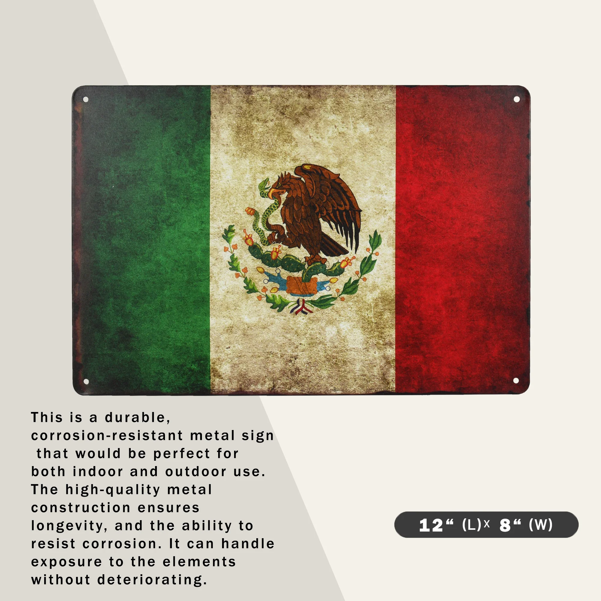Metal Mexican Flag Sign Bandera de Mexico Spanish Wall Art Home Decor Man Cave - Image 2