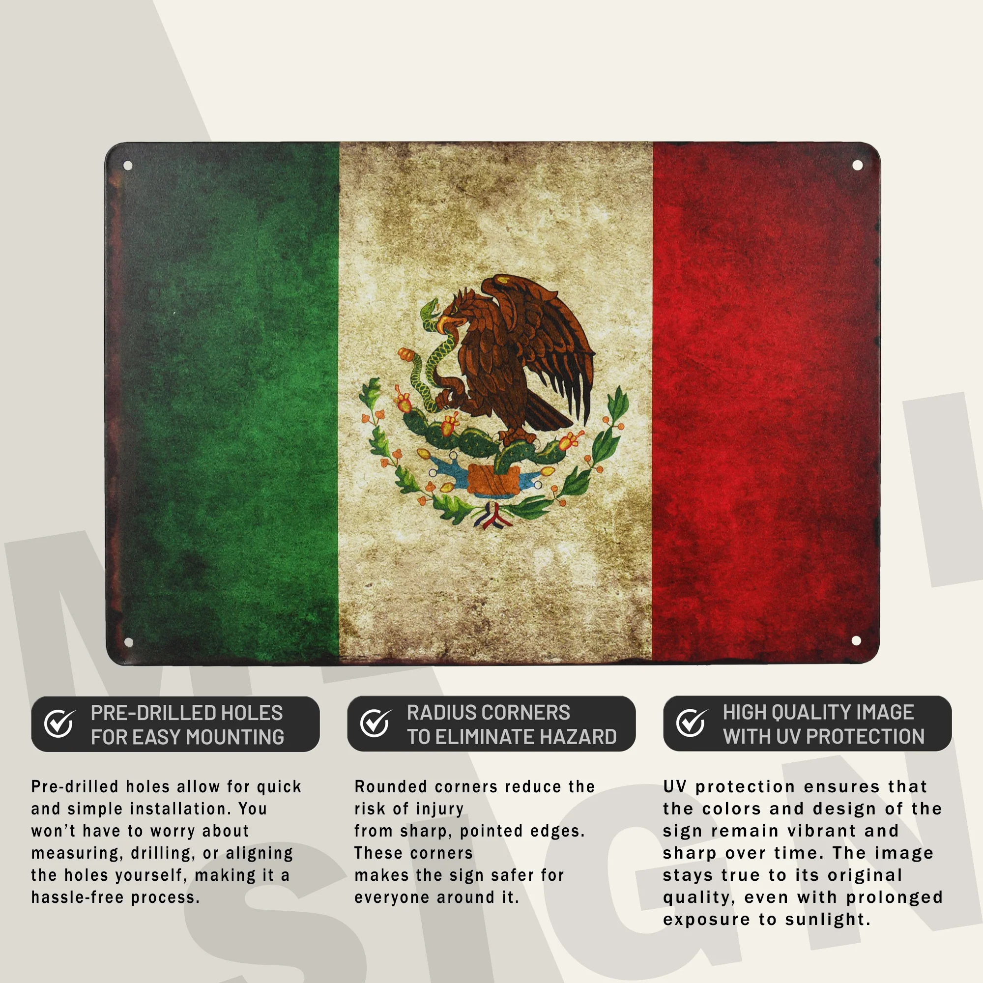 Metal Mexican Flag Sign Bandera de Mexico Spanish Wall Art Home Decor Man Cave - Image 3