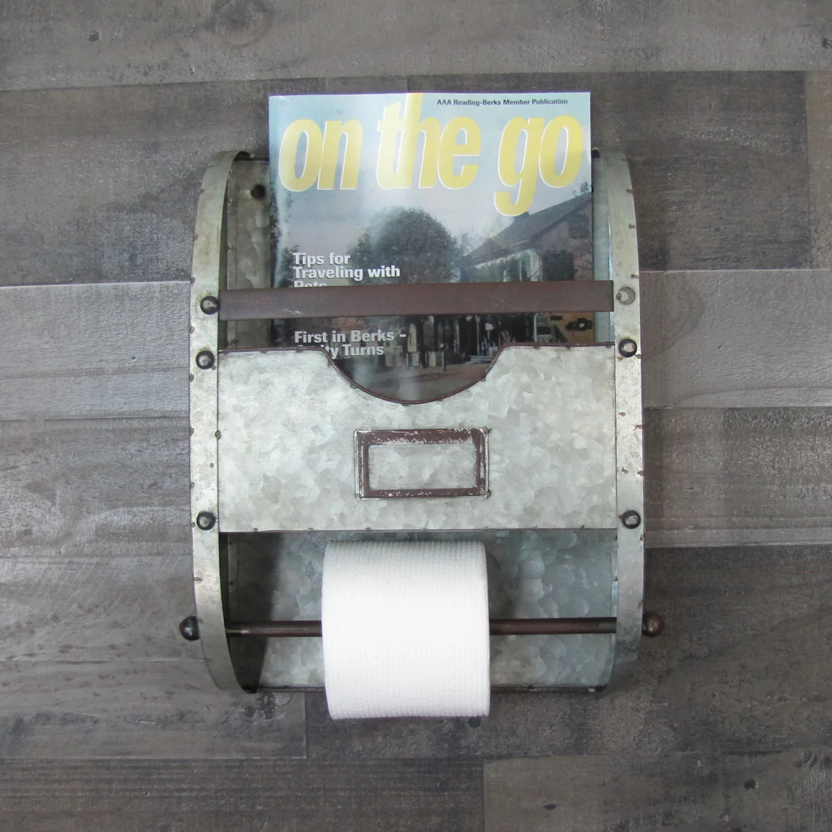 Rustic Toilet Paper Holder Storage Organizer Towel Bar Rack Bathroom Wall Decor - Image 3