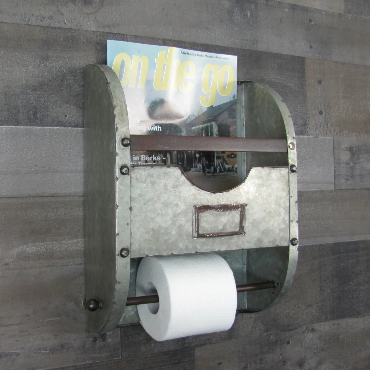 Rustic Toilet Paper Holder Storage Organizer Towel Bar Rack Bathroom Wall Decor - Image 4