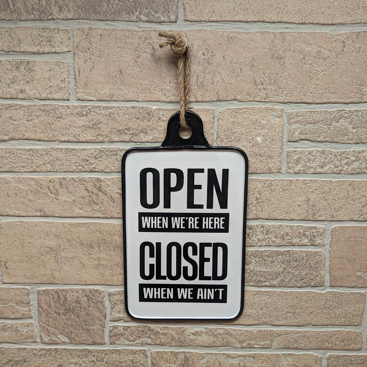 Rustic White Enamel Hanging Rope Open Closed Sign Door Business Shop Wall Decor - Image 2