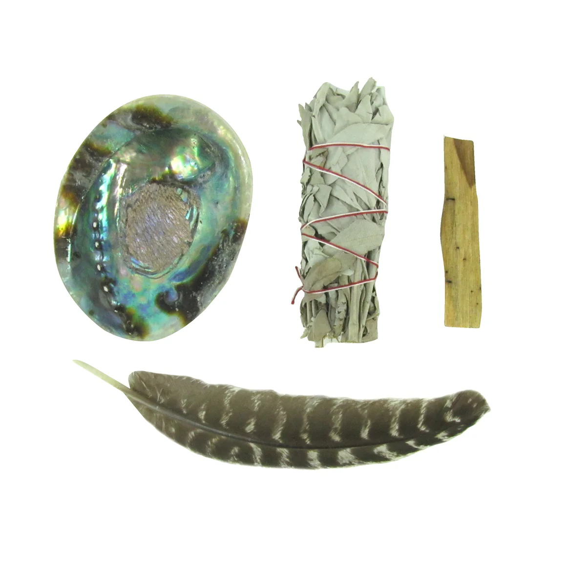 Sage Feather Palo Santo Wood Abalone Smudge House Kit Spiritual Healing Cleanse