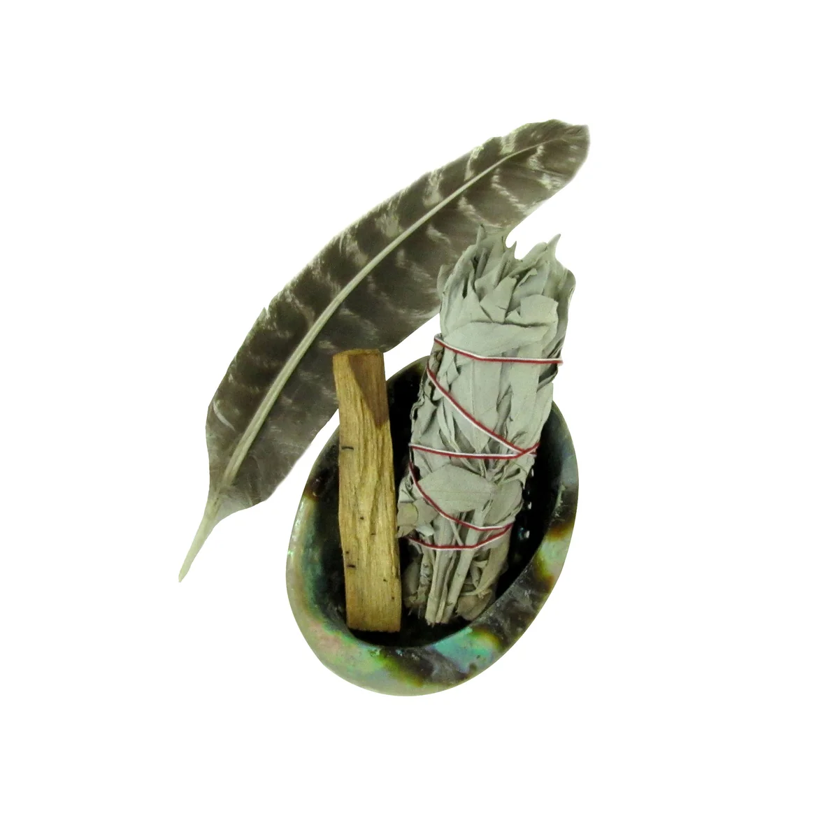 Sage Feather Palo Santo Wood Abalone Smudge House Kit Spiritual Healing Cleanse - Image 3