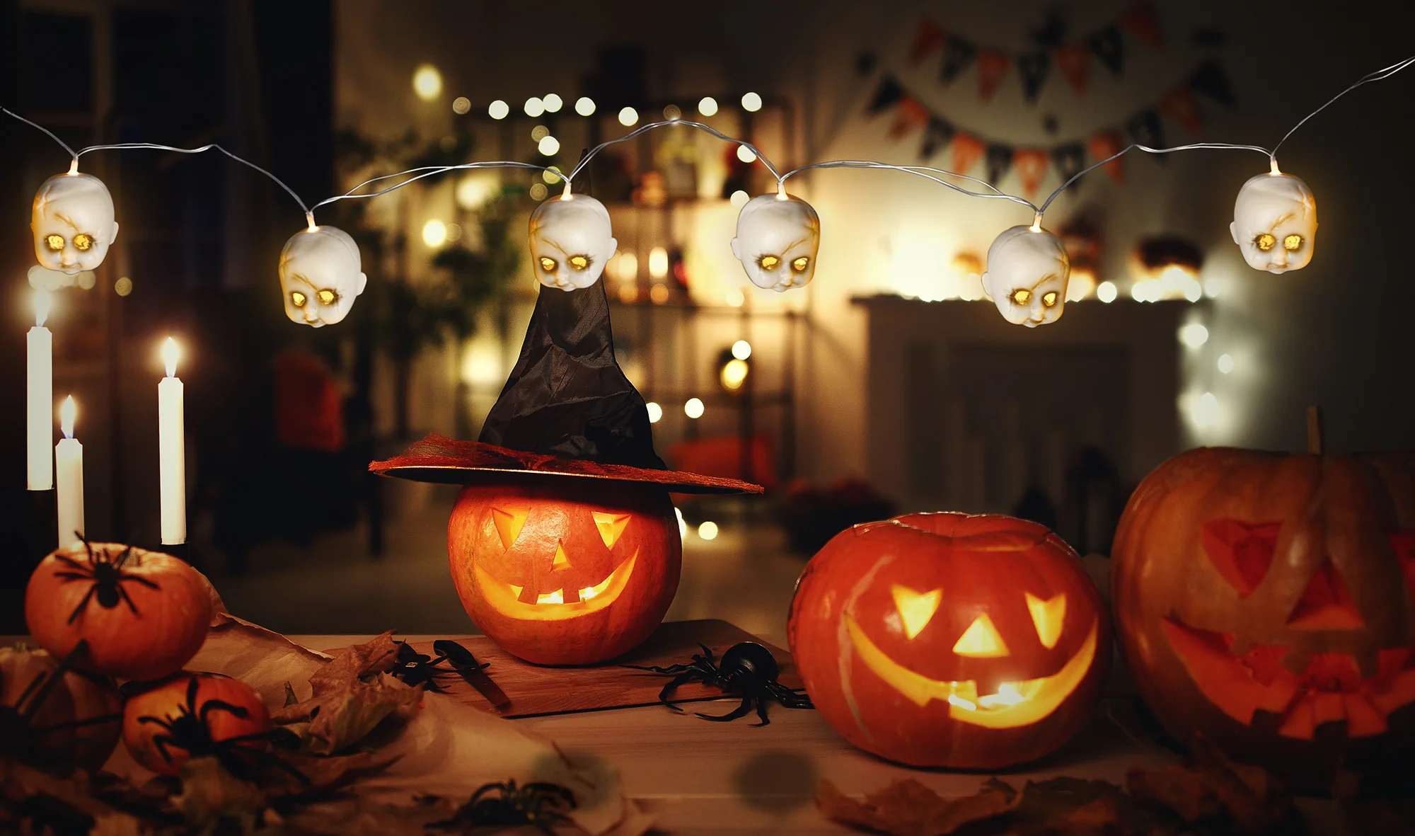 Scary Baby Doll 6 Heads Garland Indoor Lights Creepy Halloween Party Decorations - Image 4