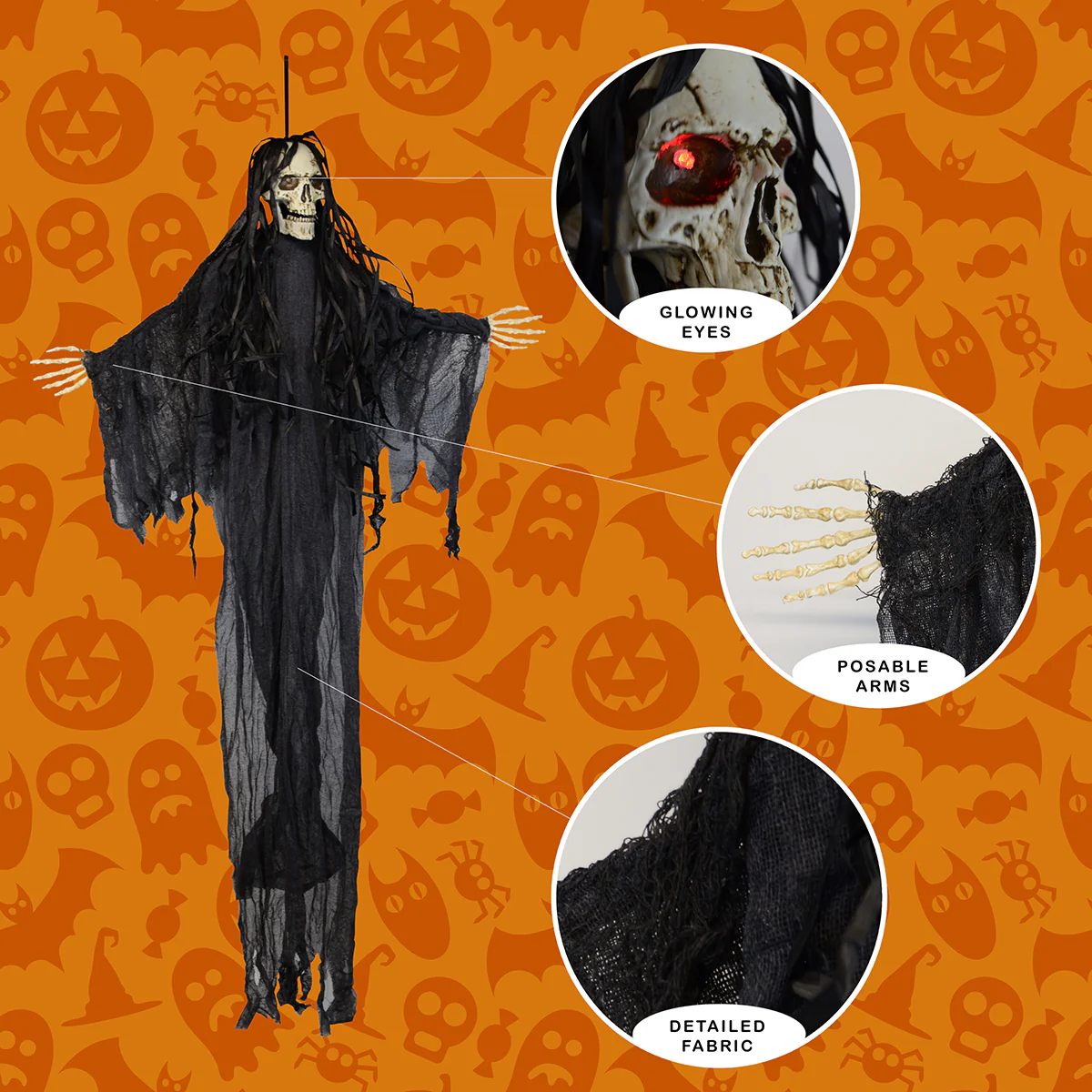 Scary Grim Reaper Light Up Animated Skeleton Ghost Outdoor Halloween Decorations - Image 2