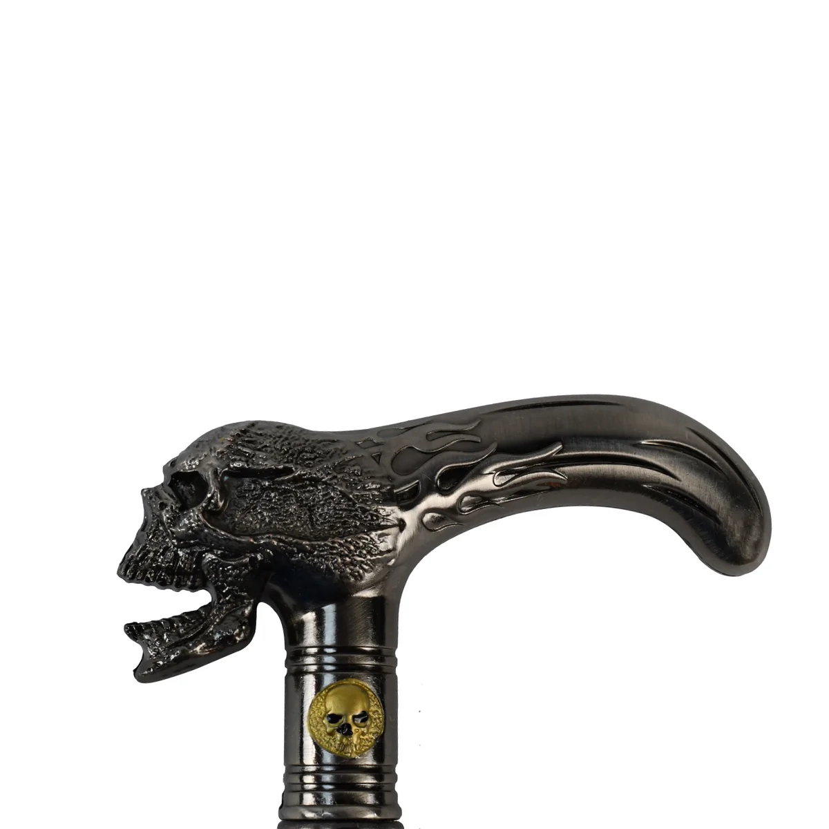 Screaming Biker Skull Flame Travel Cane Metal Shaft T Handle Head Walking Stick