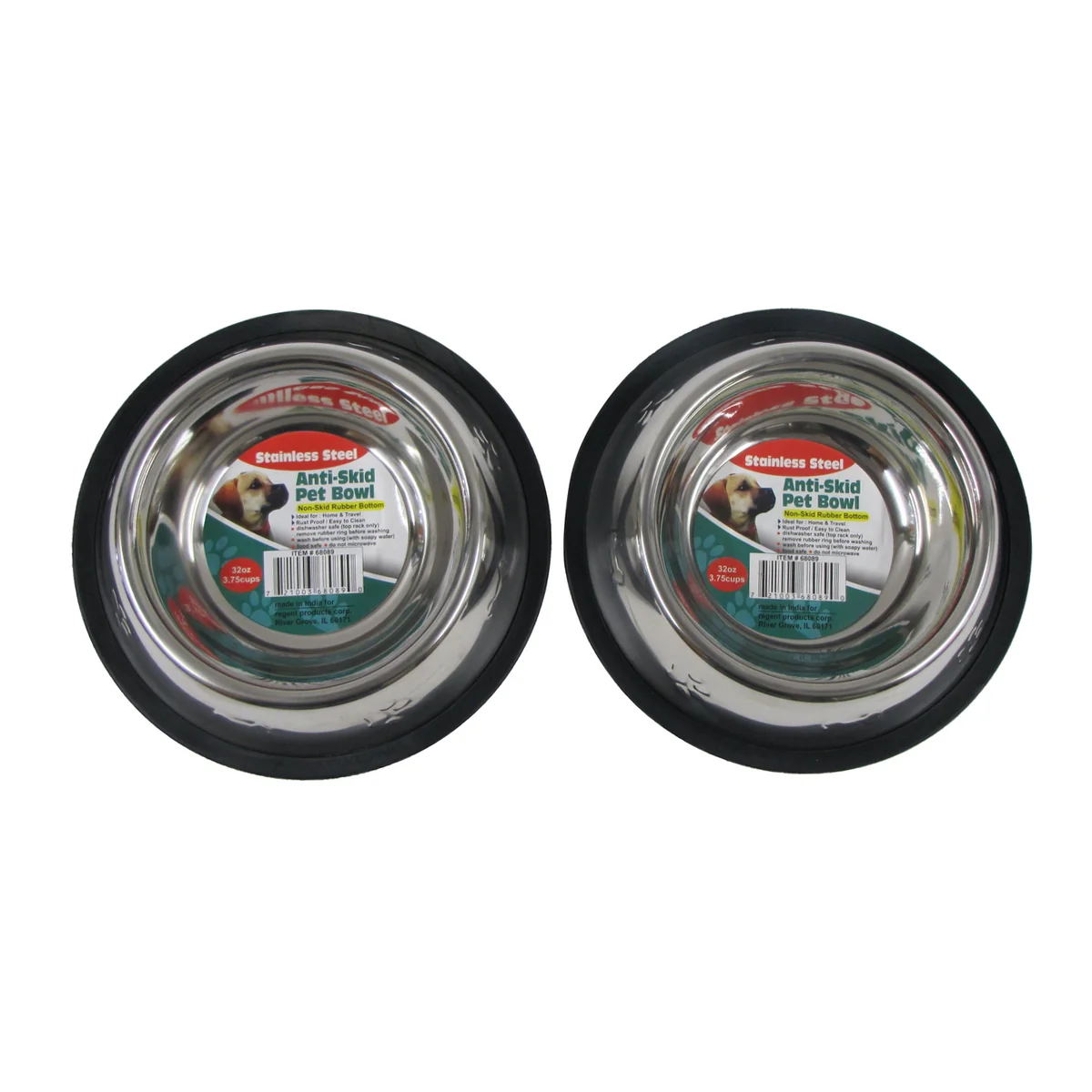 Set 2 32oz Stainless Steel Non-Slip Rubber Bottom Large Dog Pet Food Water Bowl