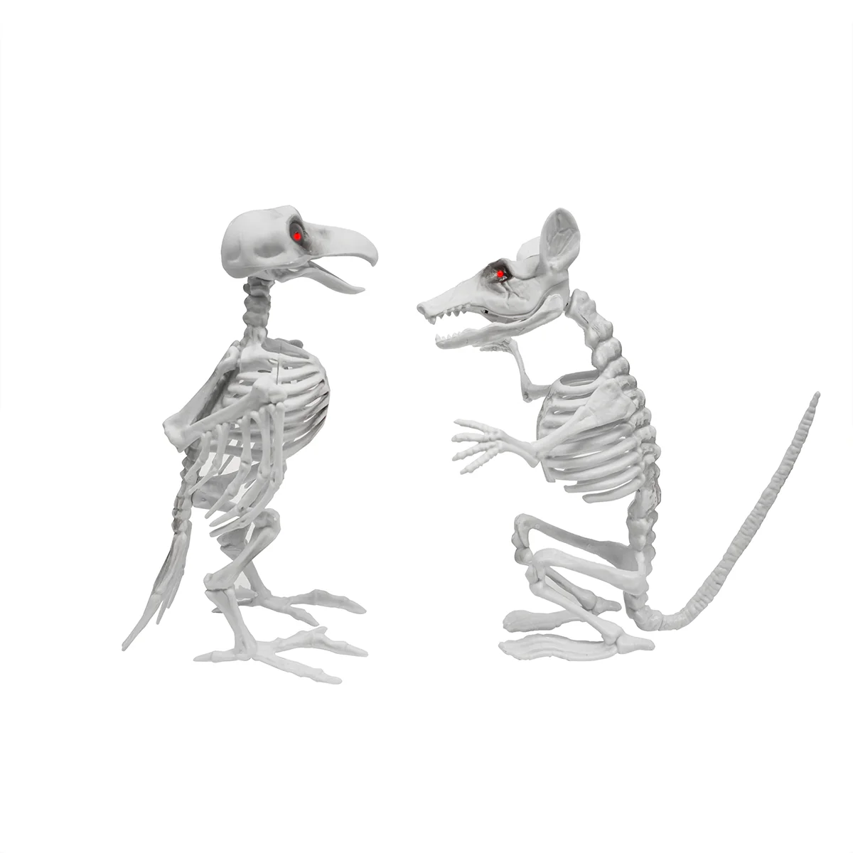 Set 2 Scary Light Up Skeleton Crow Rat Haunted House Prop Halloween Party Decor - Image 2