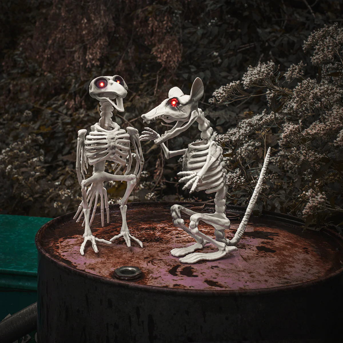 Set 2 Scary Light Up Skeleton Crow Rat Haunted House Prop Halloween Party Decor - Image 3