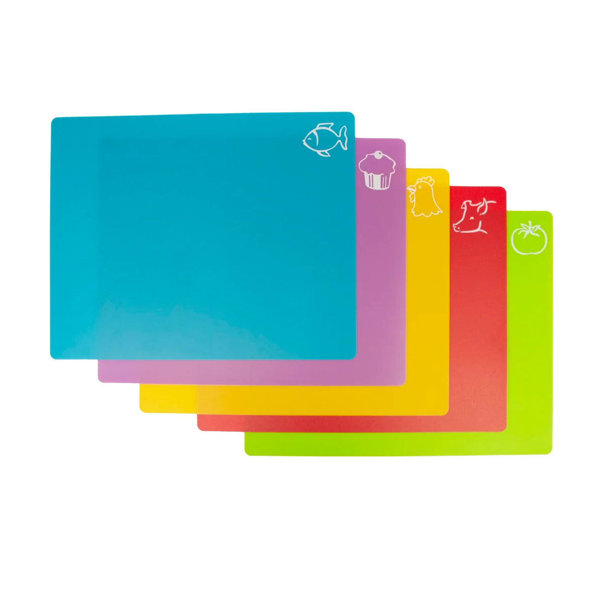 Set 5 Color Coded Flexible Plastic Cut Chopping Board Mat Cook Prep Kitchen Tool