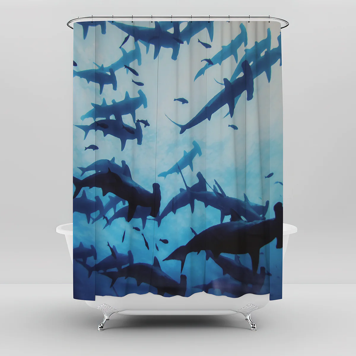 Shark Fabric Shower Curtain Beach Ocean Bathroom Accessories Coastal Home Decor - Image 4