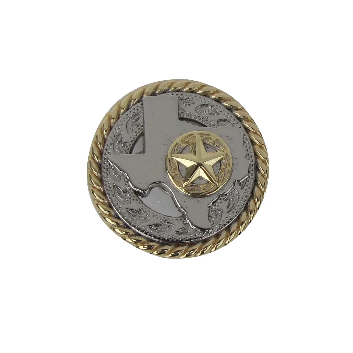 Silver and Gold TX Outline Texas Star Western Horse Saddle Hat Screw Back Concho