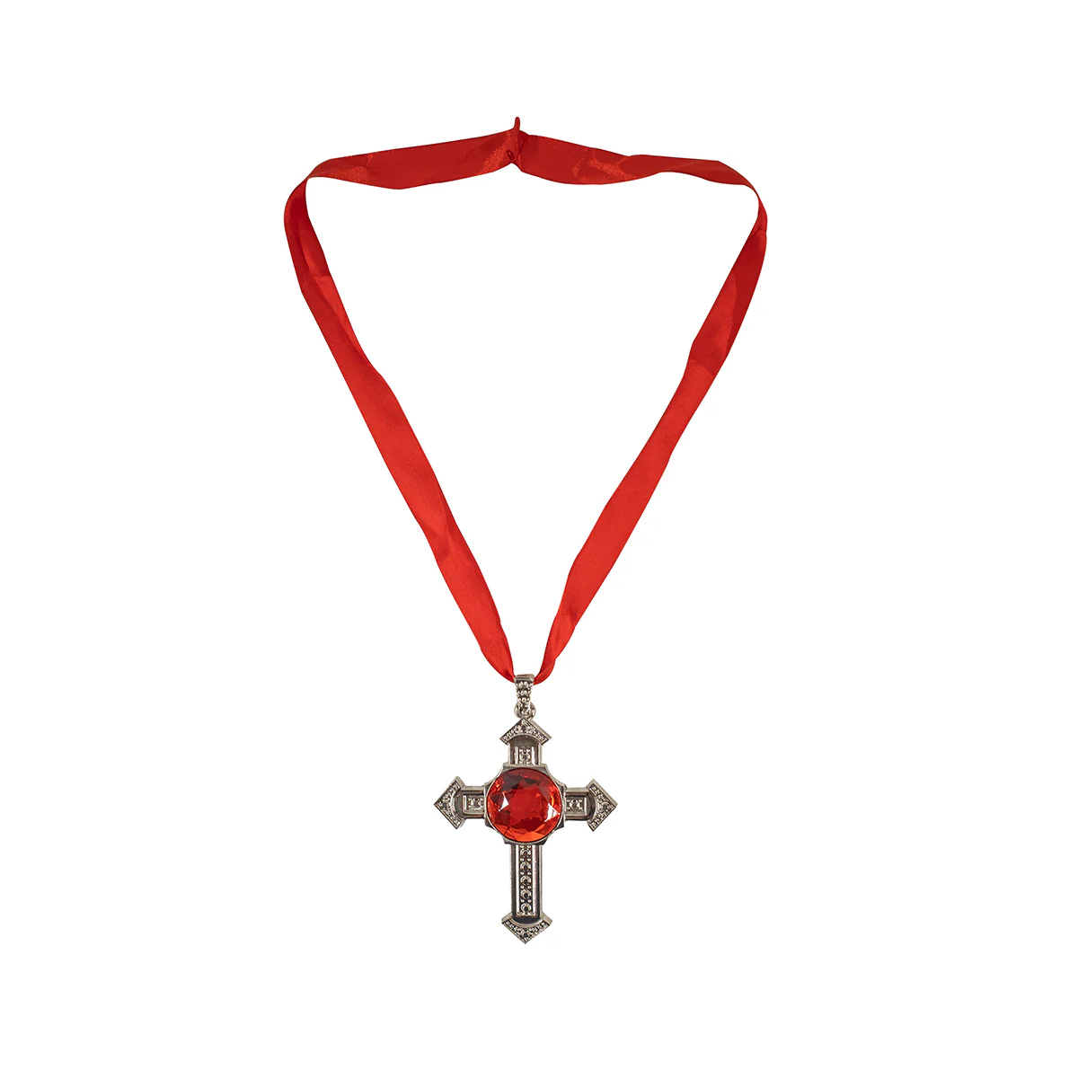 Silver Cross Necklace Red Ruby Stone Pendant Costume Jewelry Fashion Accessory