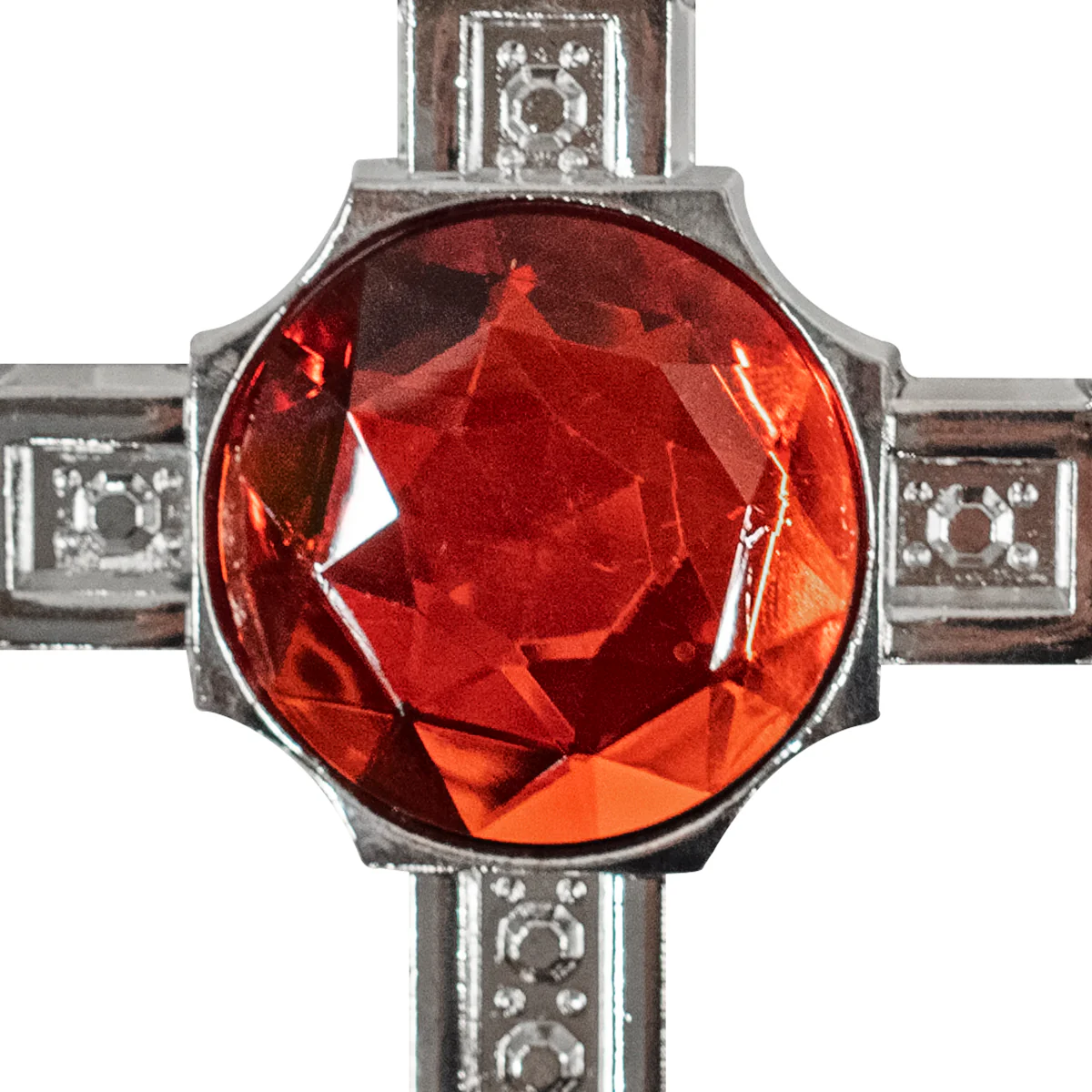 Silver Cross Necklace Red Ruby Stone Pendant Costume Jewelry Fashion Accessory - Image 3