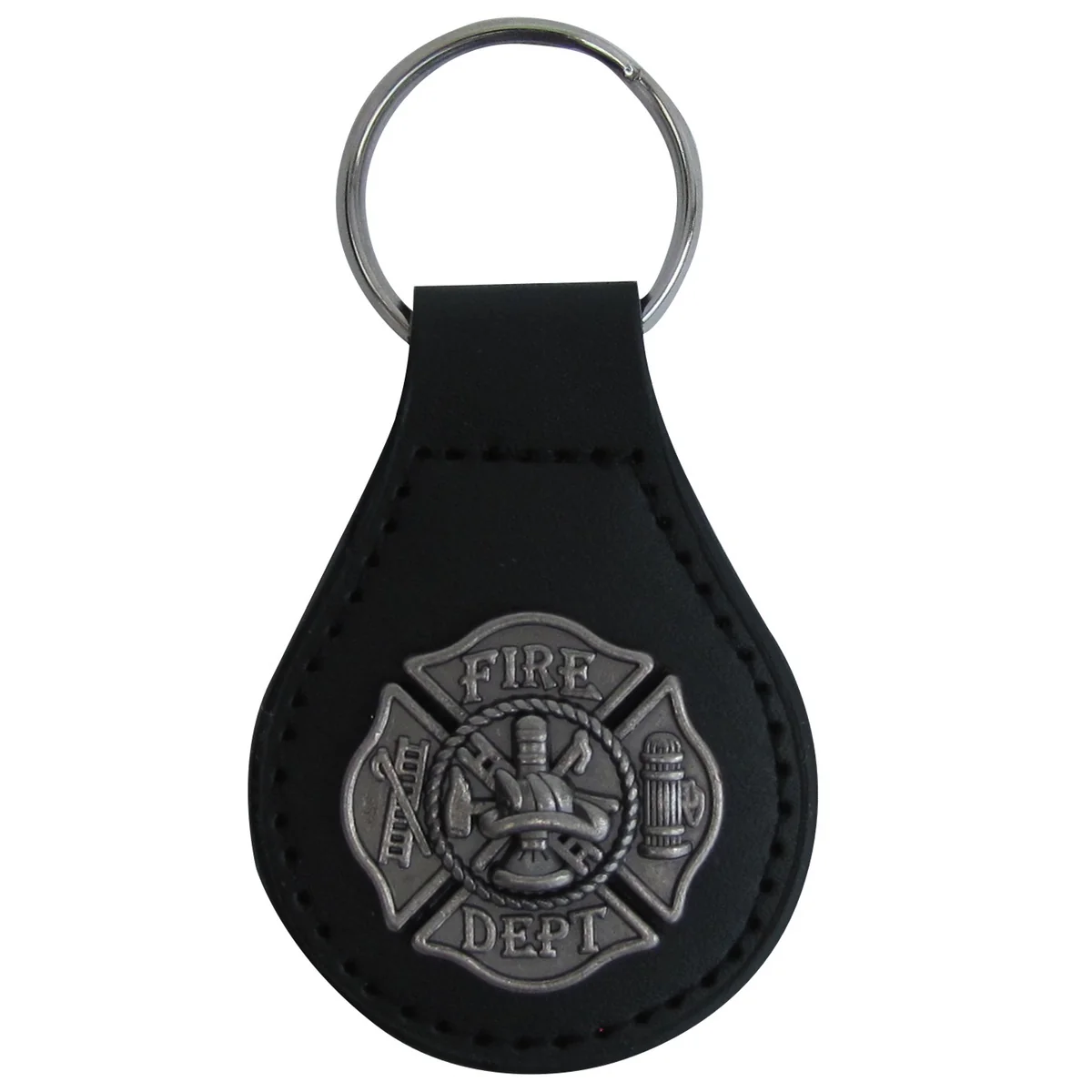 Silver Fire Dept FD Leather Car Keyfob Truck Key Ring Chain Fob Keyring Keychain
