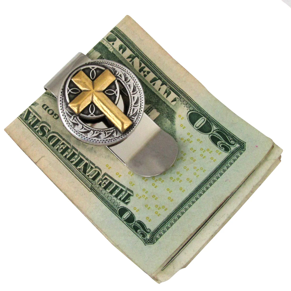 Silver Gold Cross Money Clip Mens Credit Card Holder Men's Wallet Christian Gift - Image 2