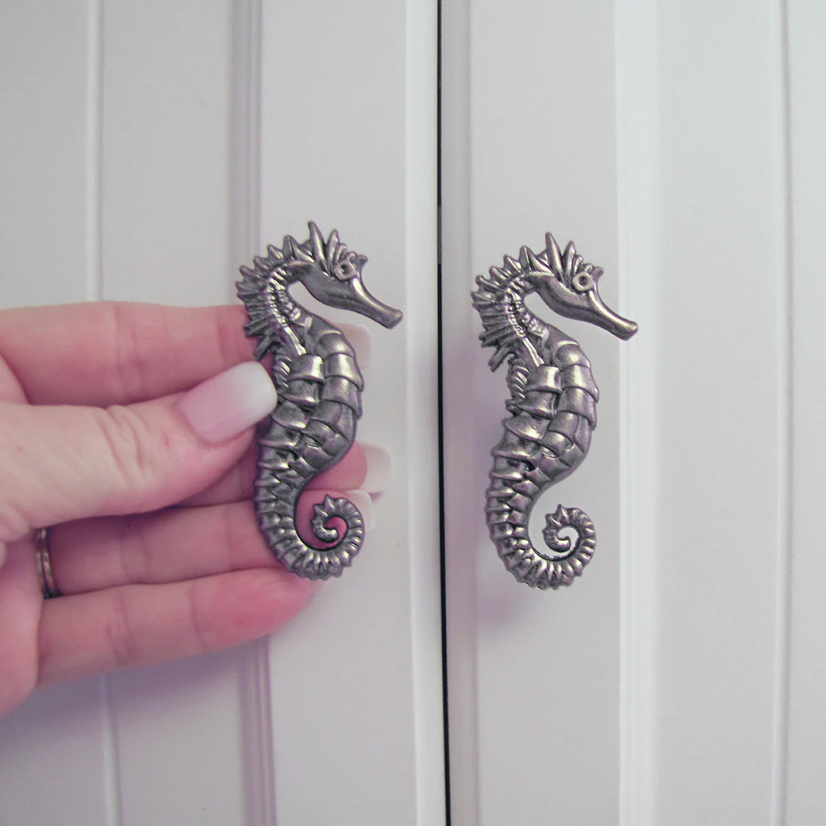 Silver Metal Seahorse Cabinet Dresser Drawer Knob Pull Hardware Beach Home Decor - Image 4
