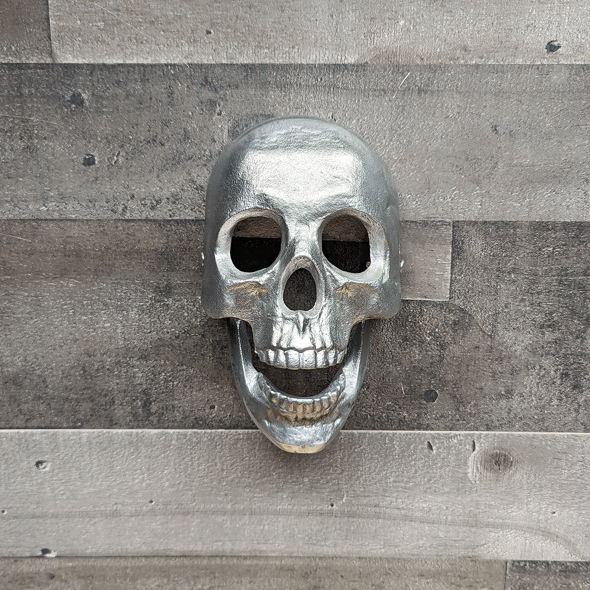 Silver Metal Skull Jaw Doorknocker Heavy Duty Iron Knocker Front Door Home Decor - Image 3
