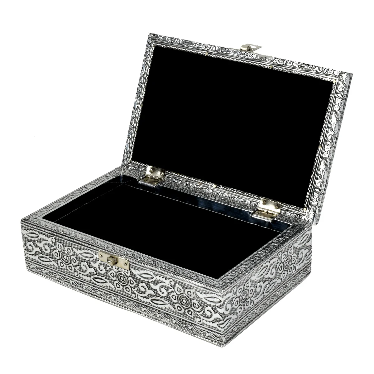Silver Metal Skull Keepsake Memory Box Jewelry Card Storage Chest Pirate Decor - Image 3