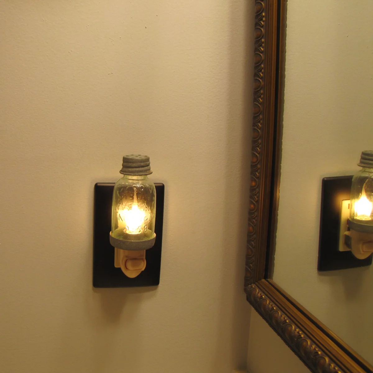 Silver Mini Mason Jar Nightlight Plug-In Night Lamp Silicone Bulb Safety Light - Image 3