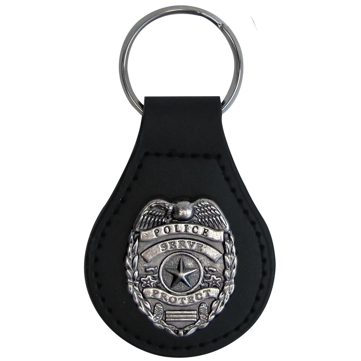 Silver Police Badge Leather Car Keyfob Truck Key Ring Chain Fob Keyring Keychain
