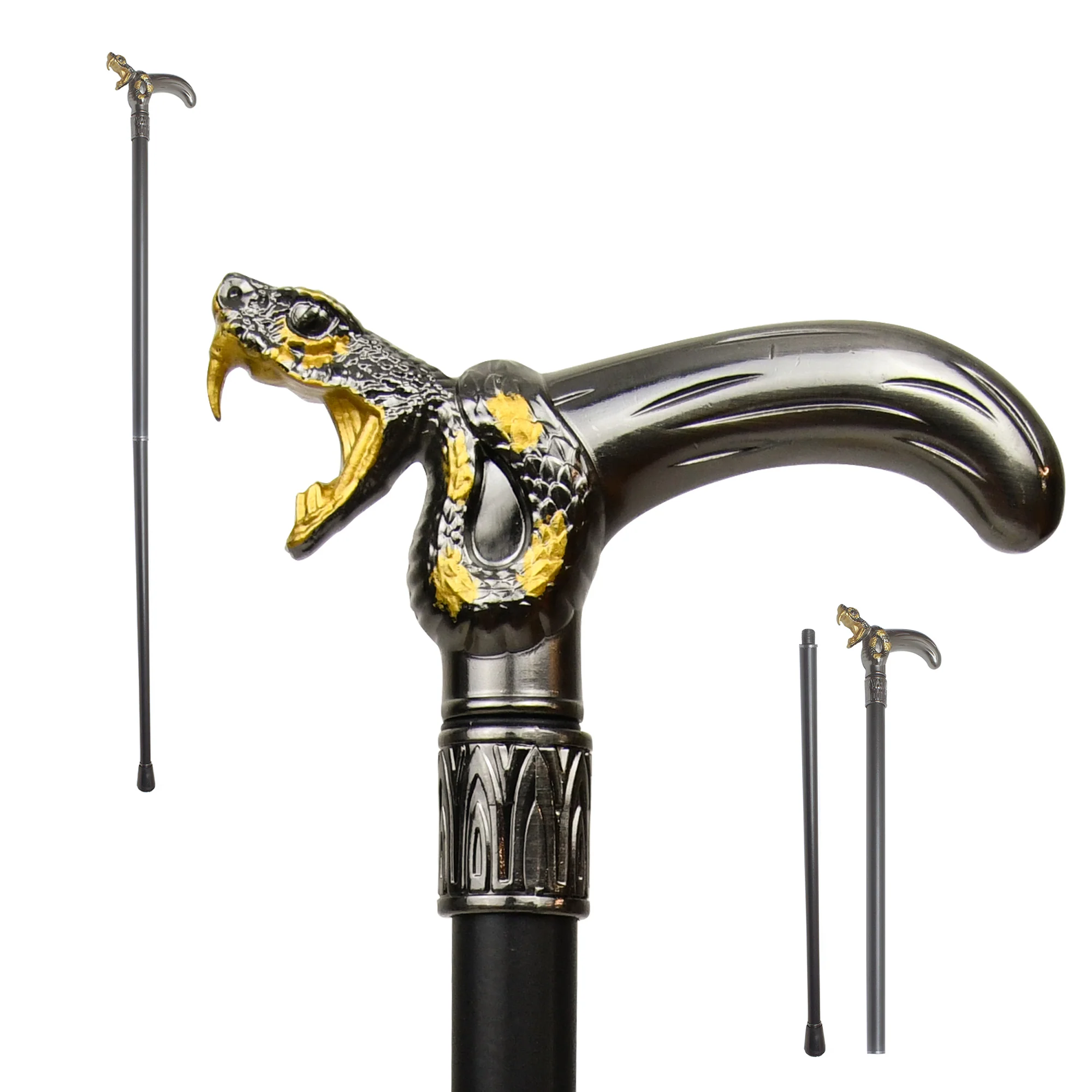 Silver Striking Viper Snake Eyes Cane Gold Metal Men Hiking Women Walking Stick