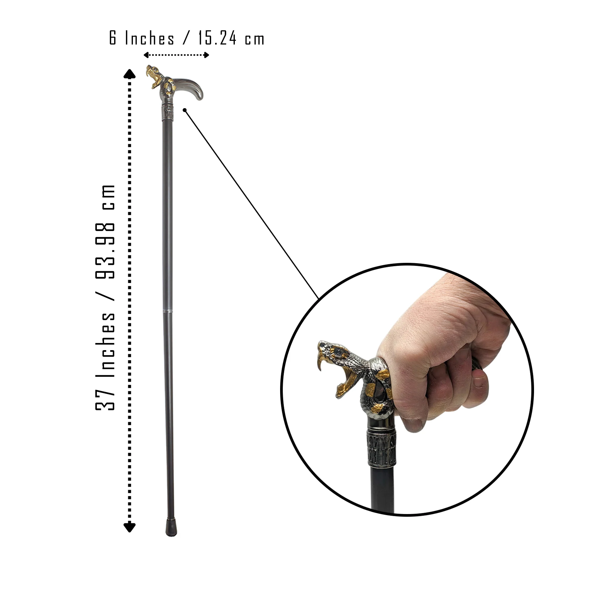 Silver Striking Viper Snake Eyes Cane Gold Metal Men Hiking Women Walking Stick - Image 2