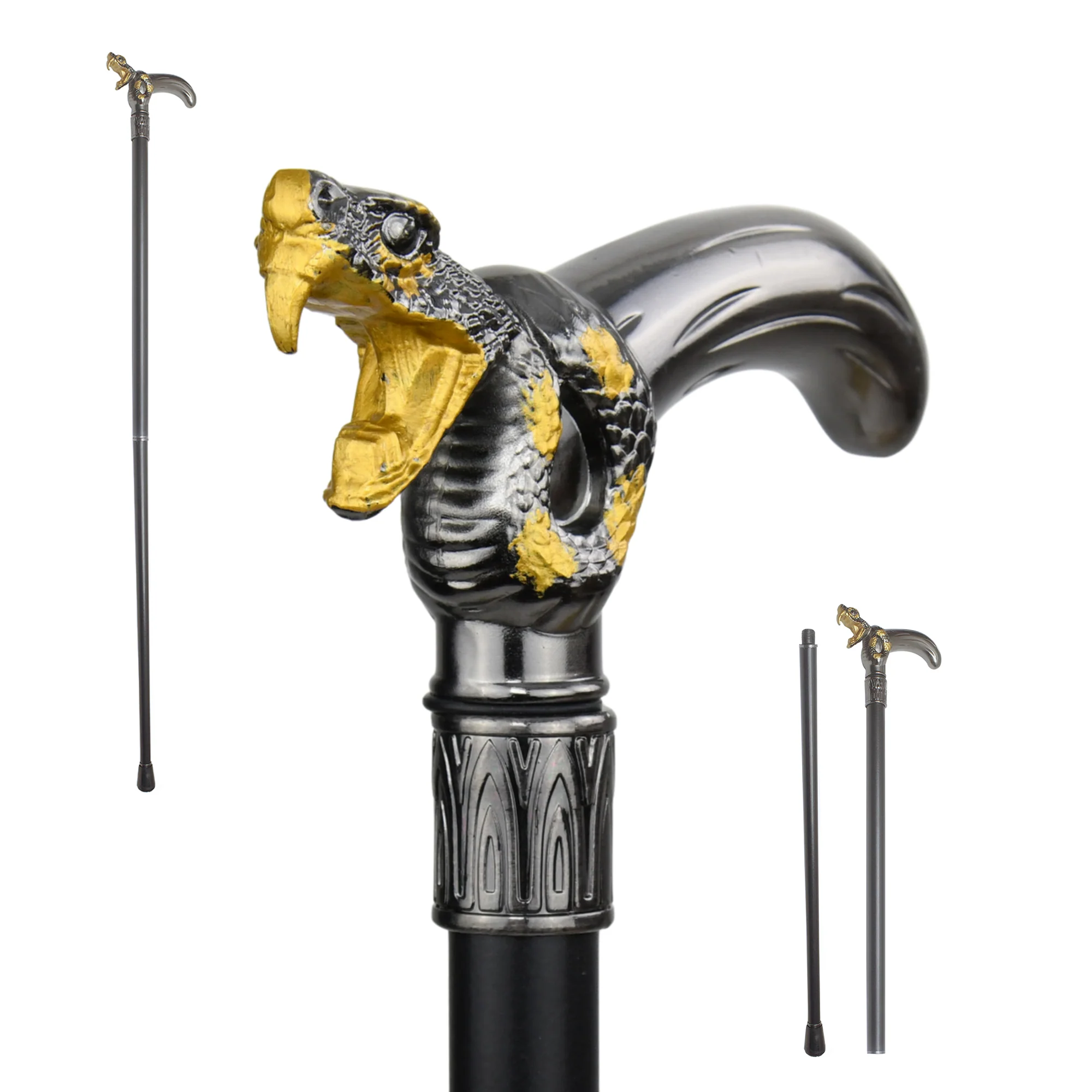 Silver Striking Viper Snake Eyes Cane Gold Metal Men Hiking Women Walking Stick - Image 3