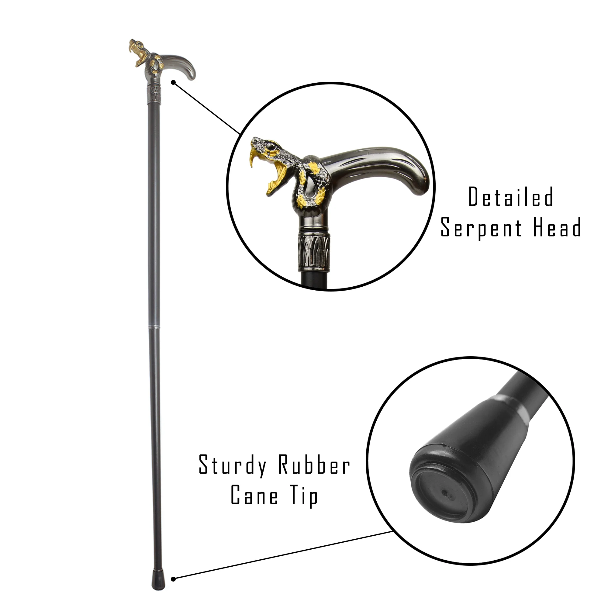 Silver Striking Viper Snake Eyes Cane Gold Metal Men Hiking Women Walking Stick - Image 4