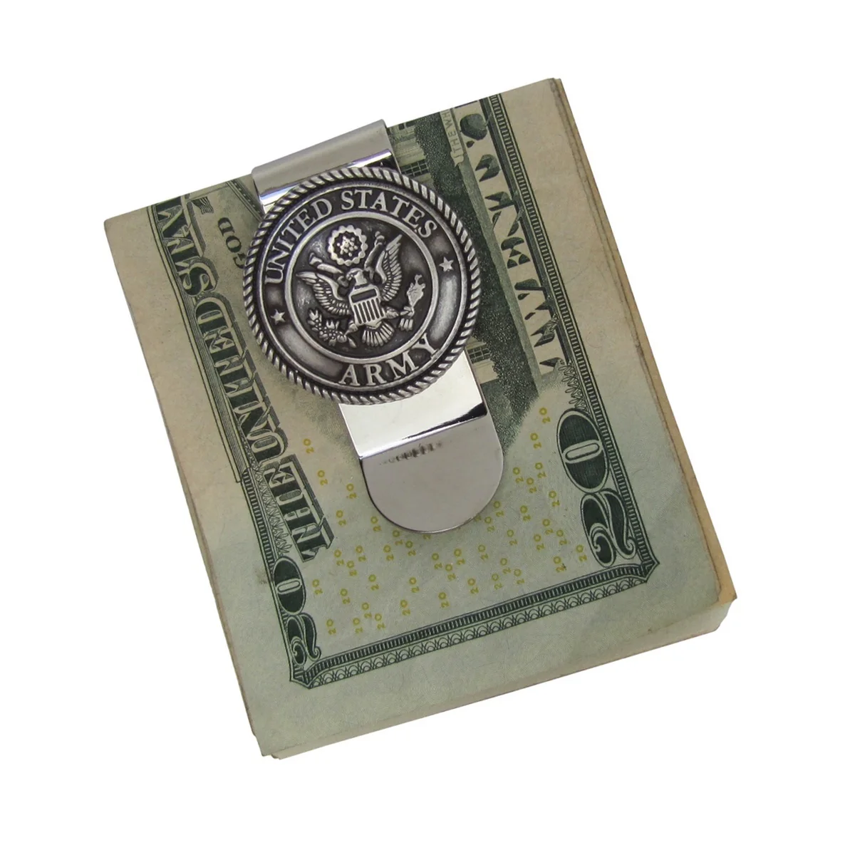 Silver US Army 3D Seal Money Clip Mens Concho Card Holder Men's Wallet Vet Gift - Image 2