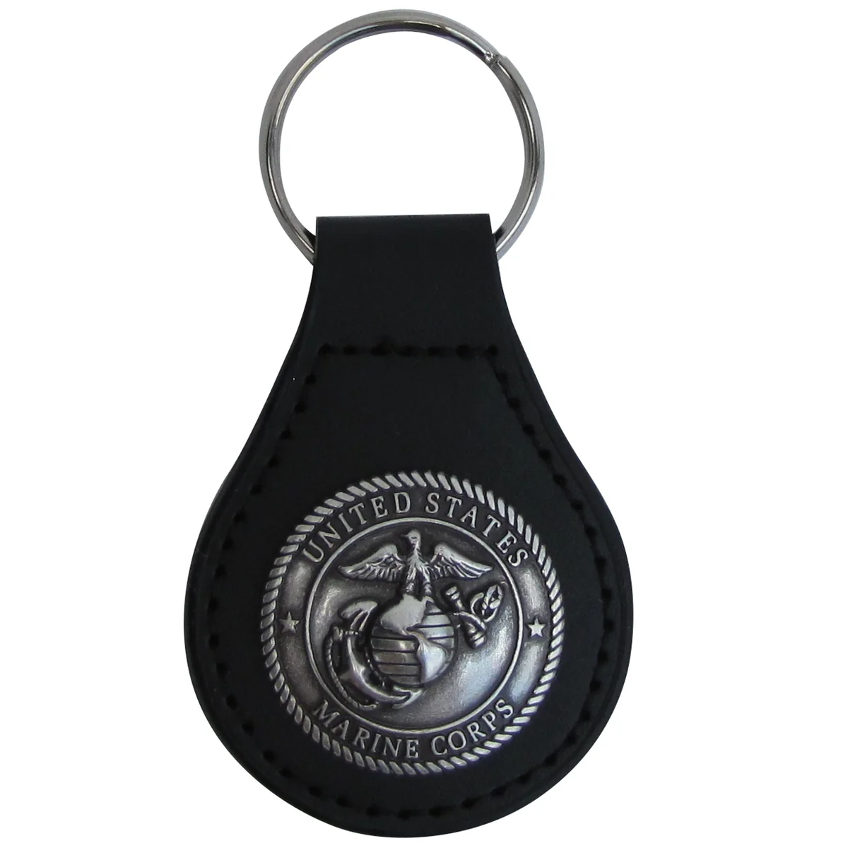 Silver US Marines Seal Leather Car Keyfob USMC Truck Key Ring Chain Fob Keyring