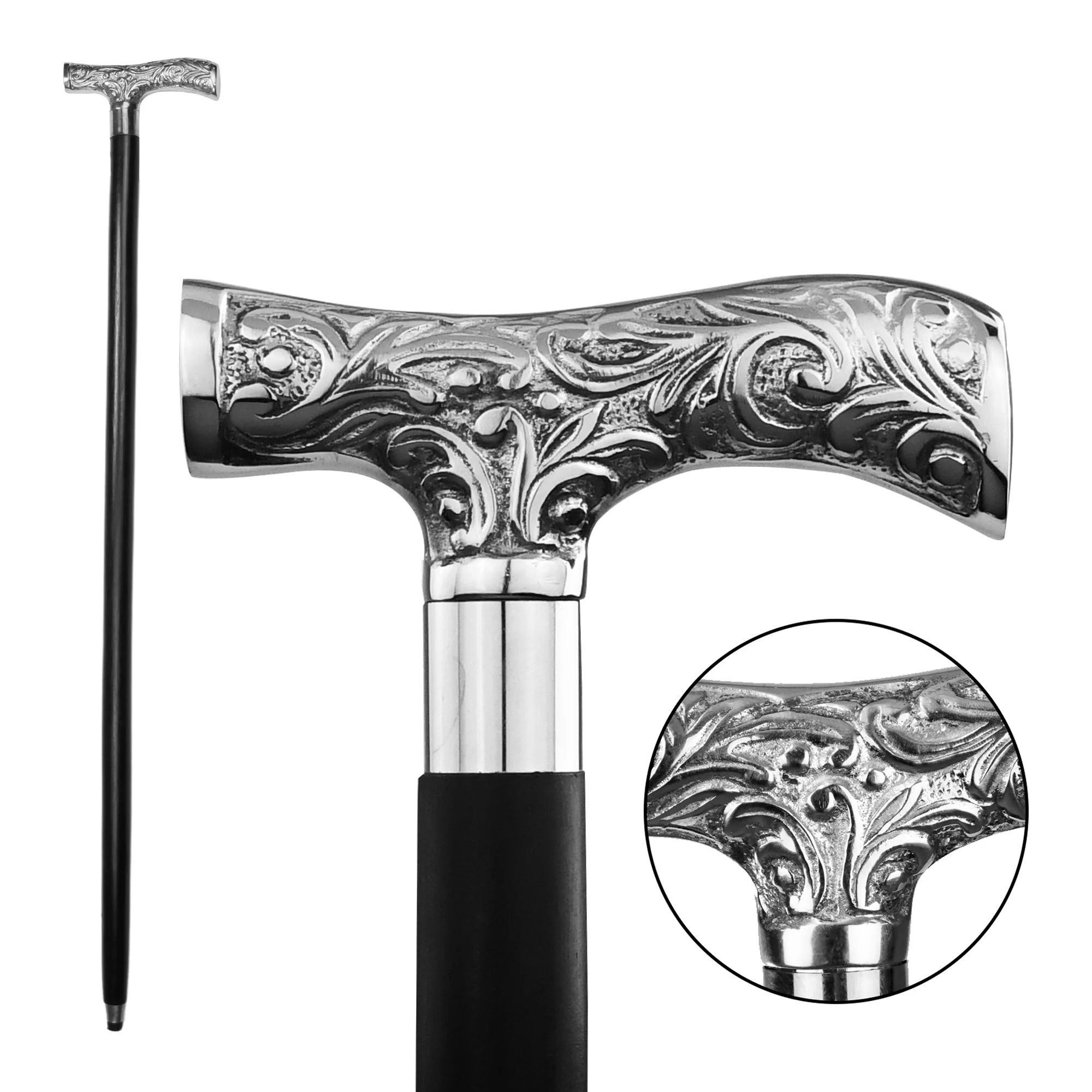 Silver Walking Stick Victorian Handle Cane Wooden Canes for Men, Women Seniors