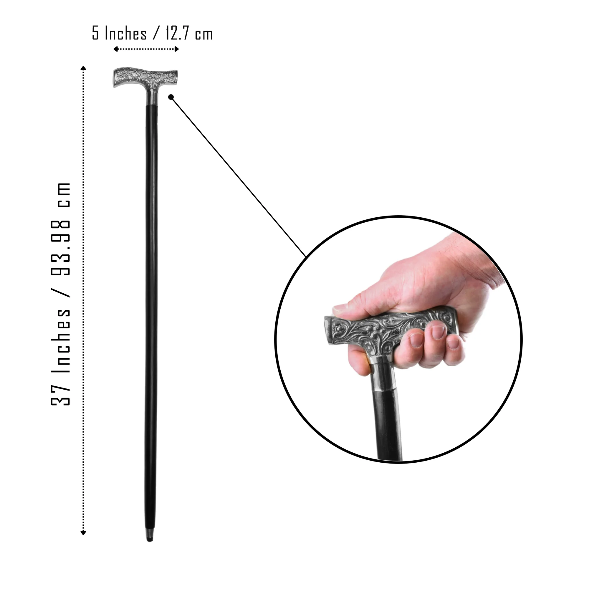 Silver Walking Stick Victorian Handle Cane Wooden Canes for Men, Women Seniors - Image 2