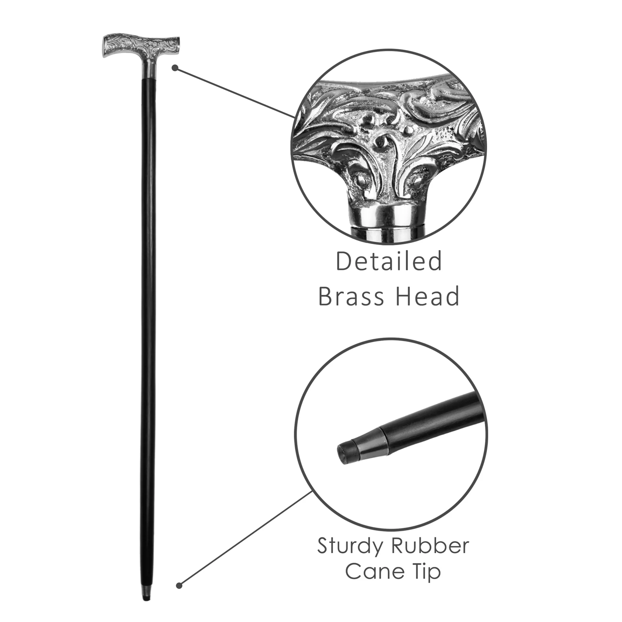 Silver Walking Stick Victorian Handle Cane Wooden Canes for Men, Women Seniors - Image 3