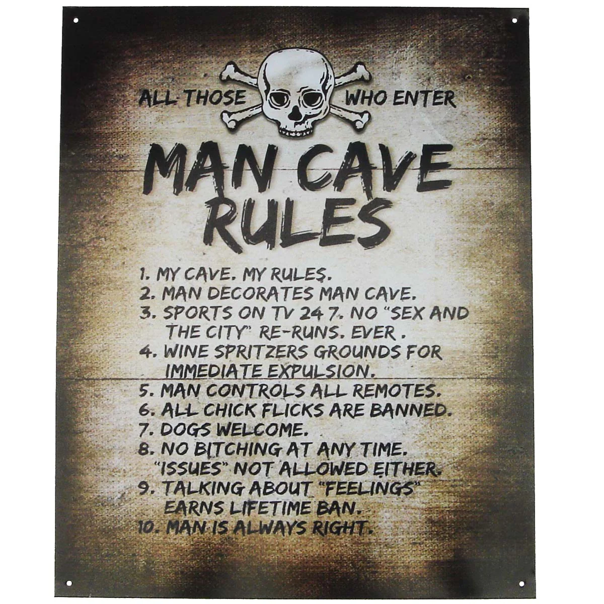 Skull & Crossbones Man Cave Rules Wall Sign