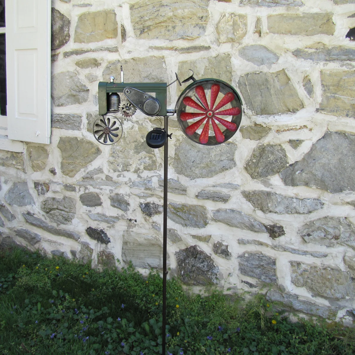 Solar Powered LED Light Garden Tractor Wind Spinner Lawn Ornament - Image 2