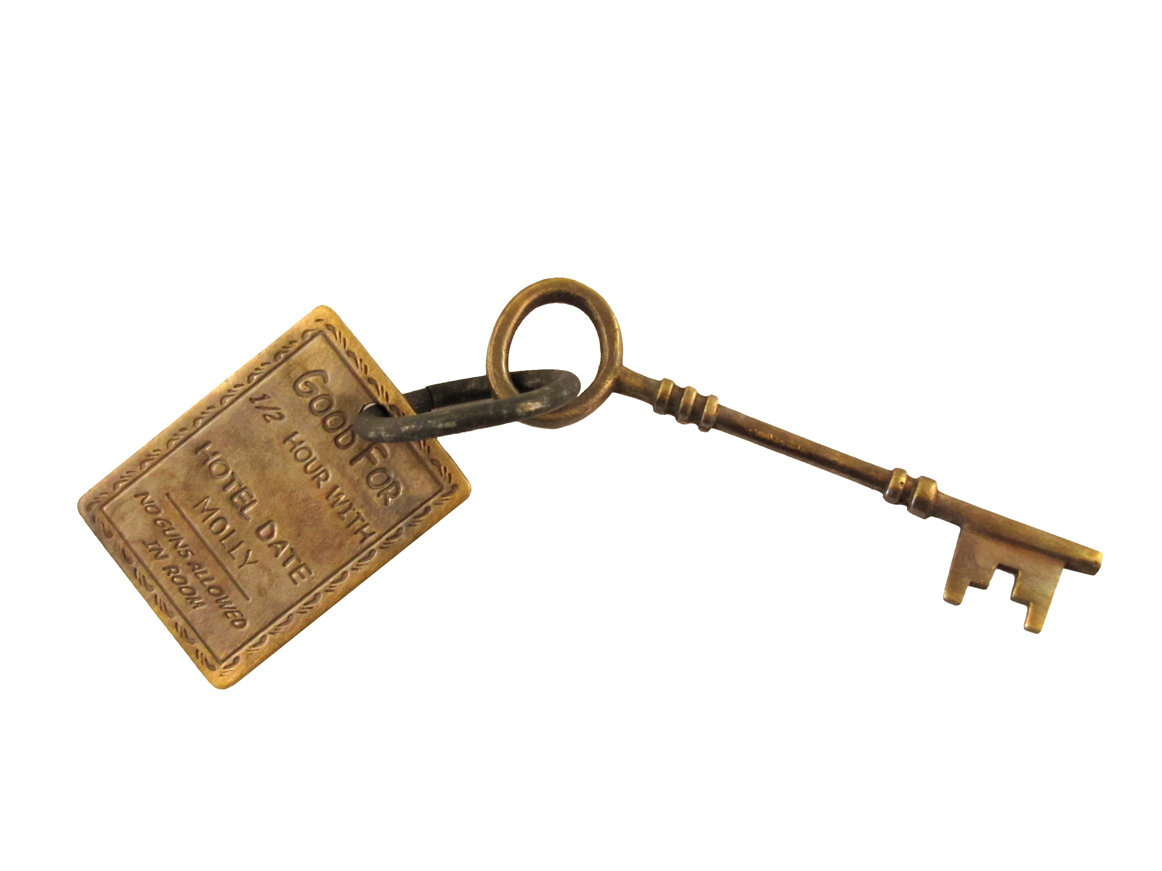 Solid Brass Old West Hotel Brothel Room Skeleton Key with Keyring Fob - Image 2